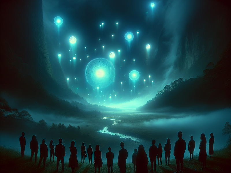 Grupo observando luzes misteriosas no vale