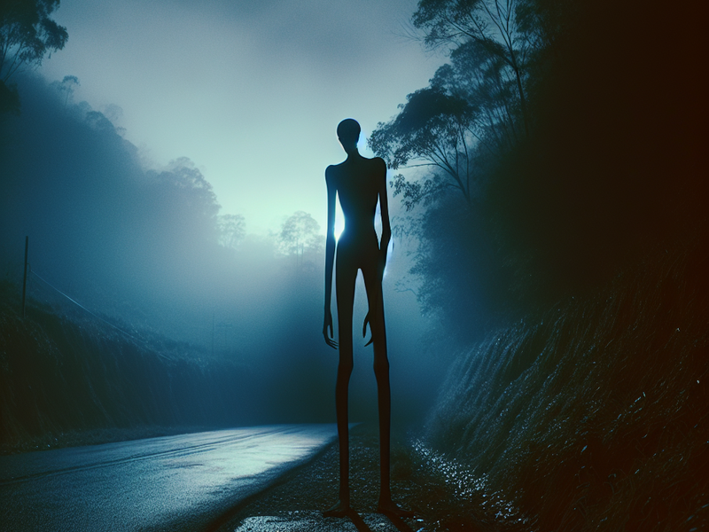 Figura humanoide à beira da estrada