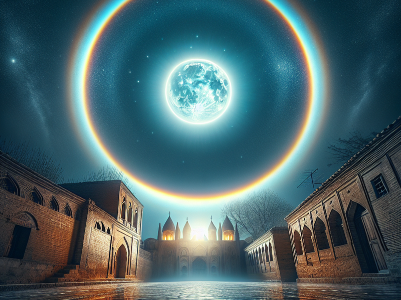 Halo lunar sobre cidade histórica