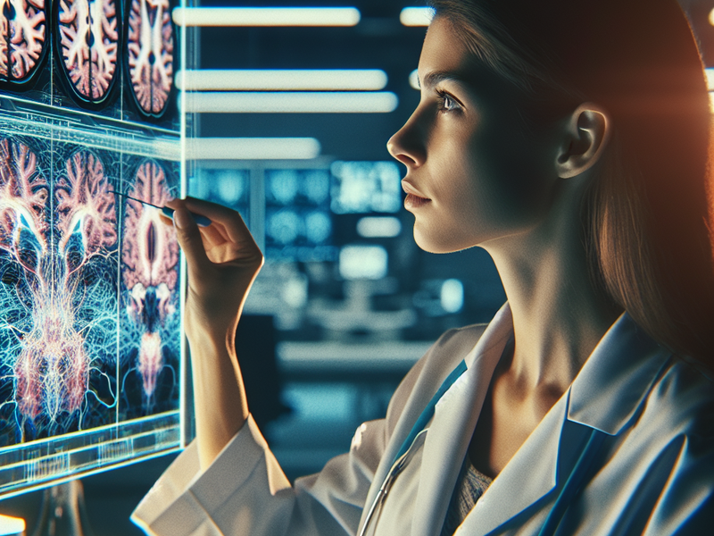 Neuroscientist analyzing brain scans