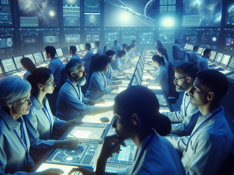 Equipe de astrônomos analisando dados